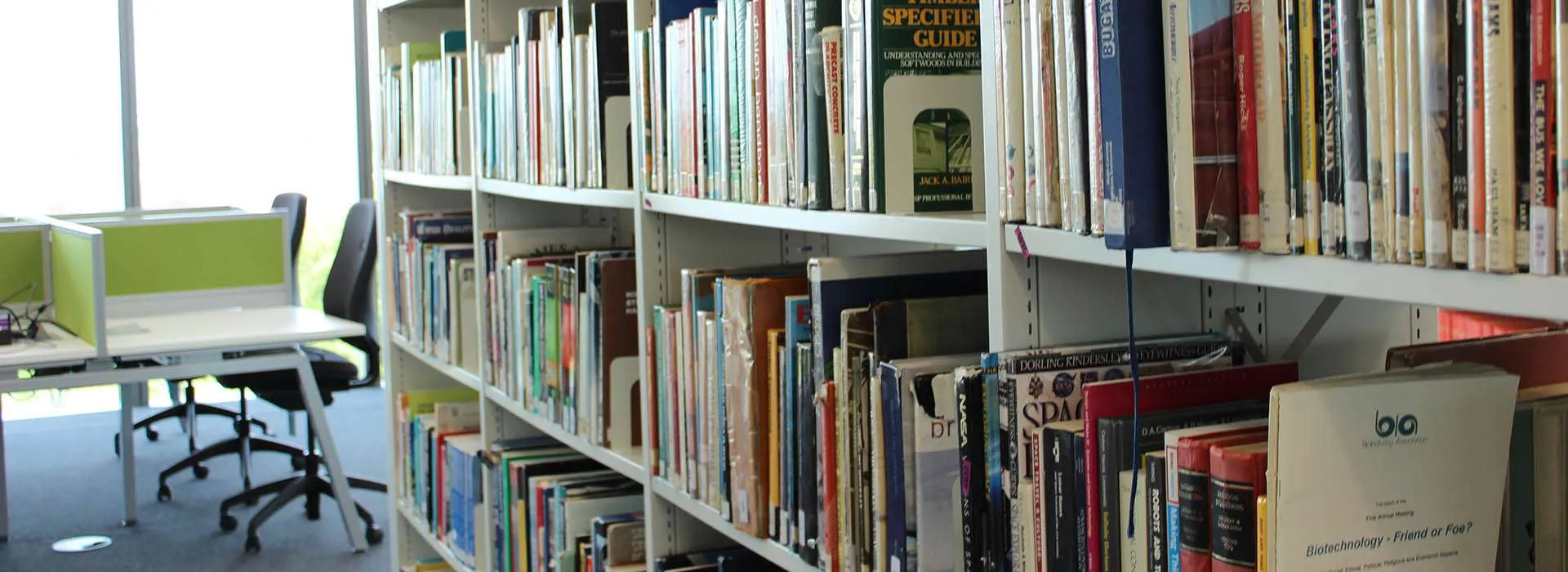 library shelves full of books