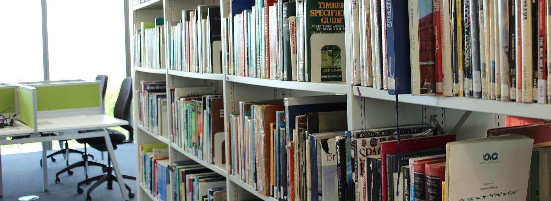 shelf of books at RGU library