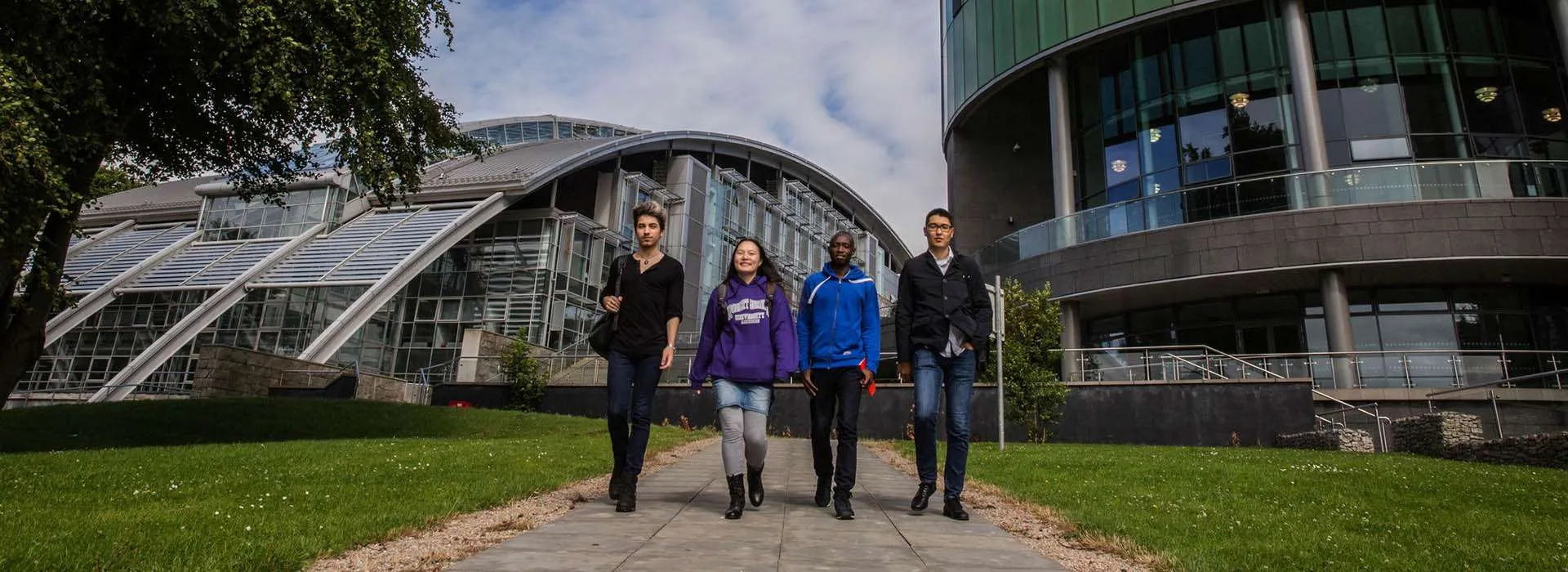 students outside the RGU campus buildings