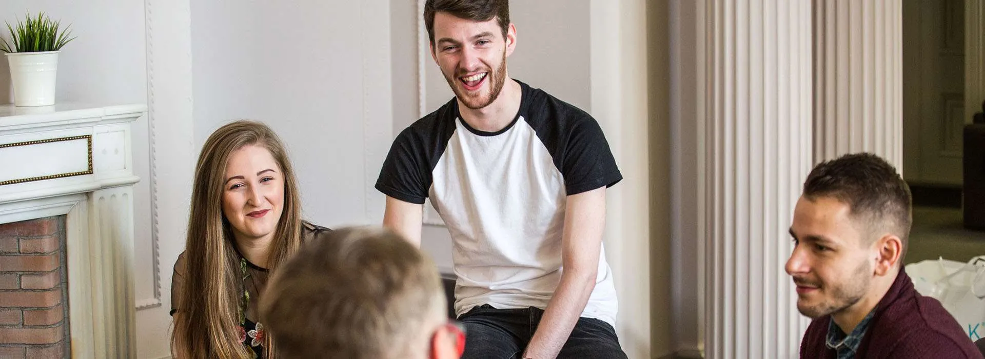 students chatting and laughing