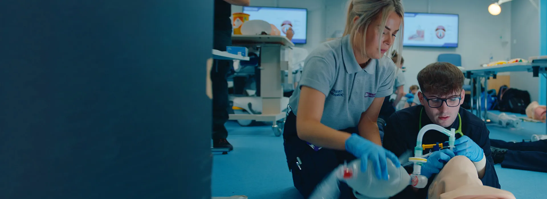 students in a health lab