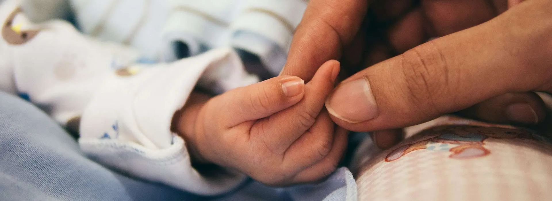 adult hand holding infant hand