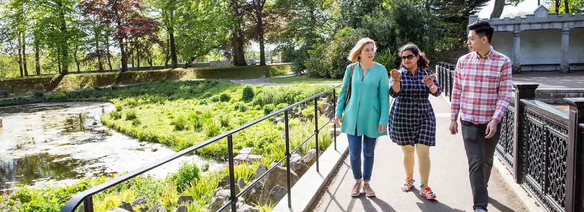 students walking around duthie park