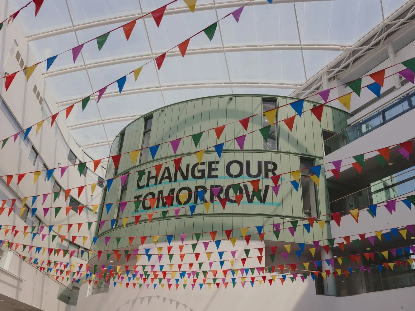 Colourful flag in RGU's Sir Ian Wood Building