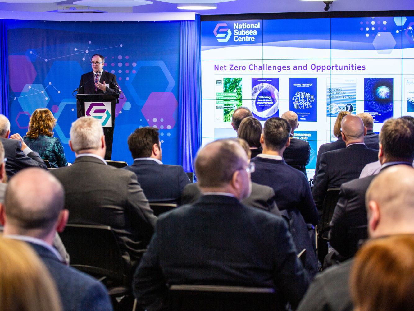 Professor John McCall speaking at the National Subsea Centre