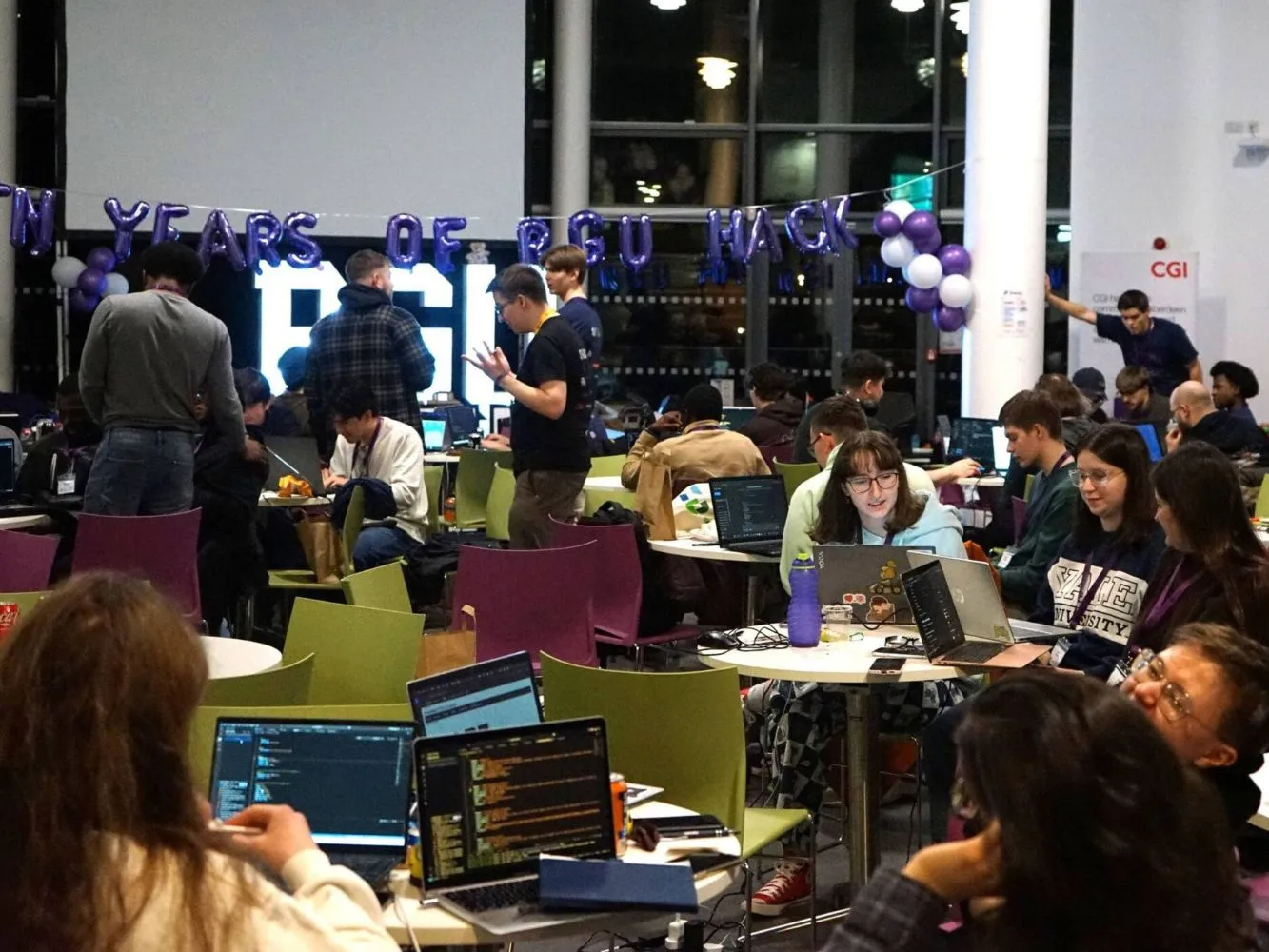 Students taking part in RGUHack at RGU's Sir Ian Wood Building