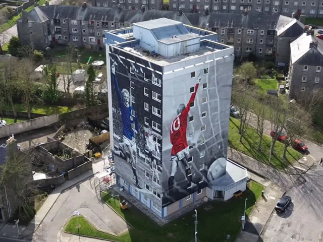 The murals as shot from above via drone