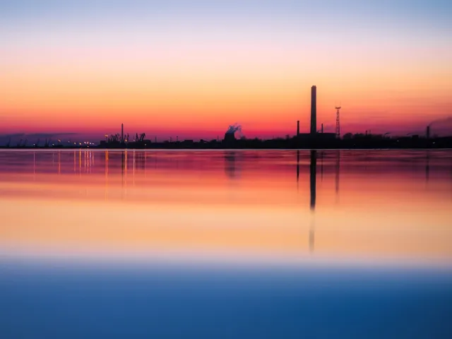 industrial scene at sunset