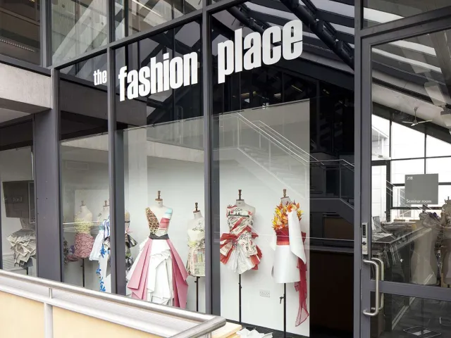 workshop room with fashion pieces displayed
