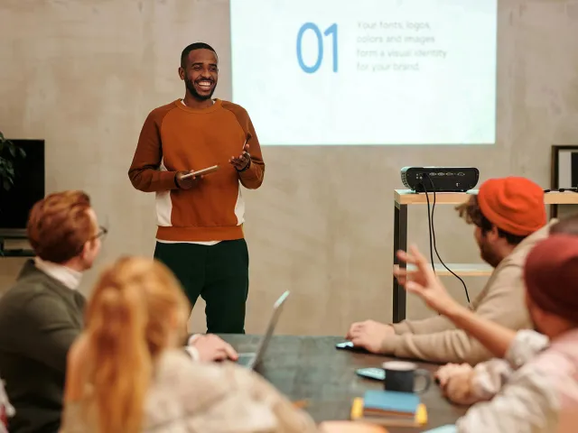 person holding a presentation